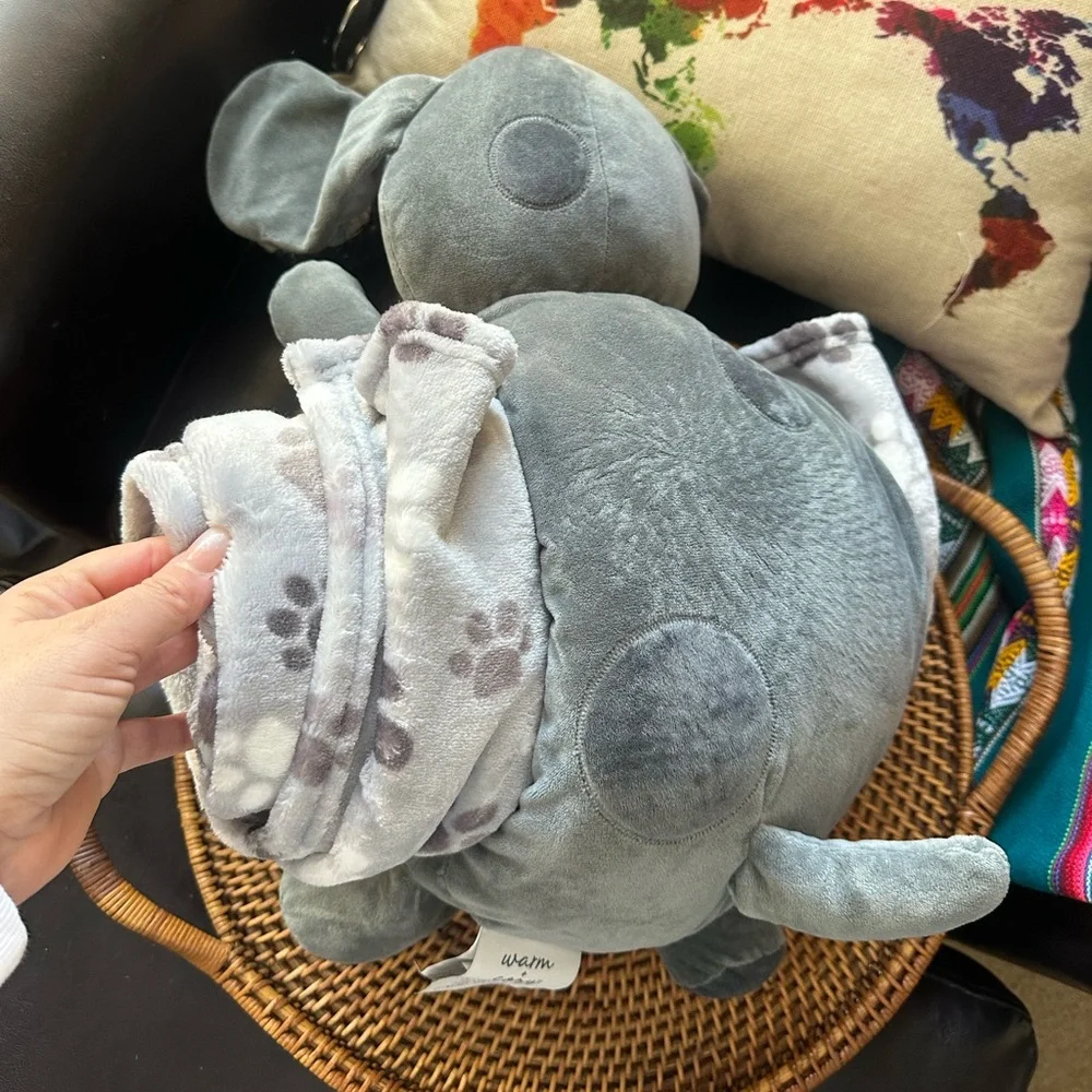 Warm + Cozy Gray Plush Dog Huggable Friend Blanket Set New